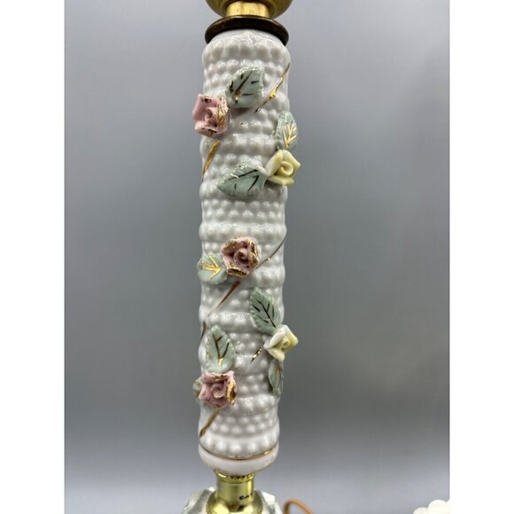 Vtg Table Lamp Set Floral Porcelain Leaded Crystal Table Electric - Picture 2 of 8